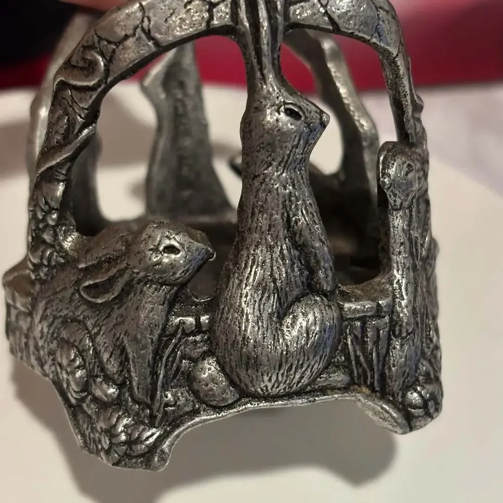 Vintage Pewter Rabbit Napkin Ring Holder